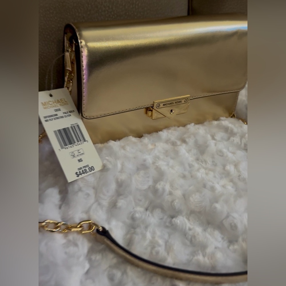 NWT MK Pale Gold The Cece Flap Crossbody Shoulder Bag With Detachable Gold Chain - Picture 12 of 16